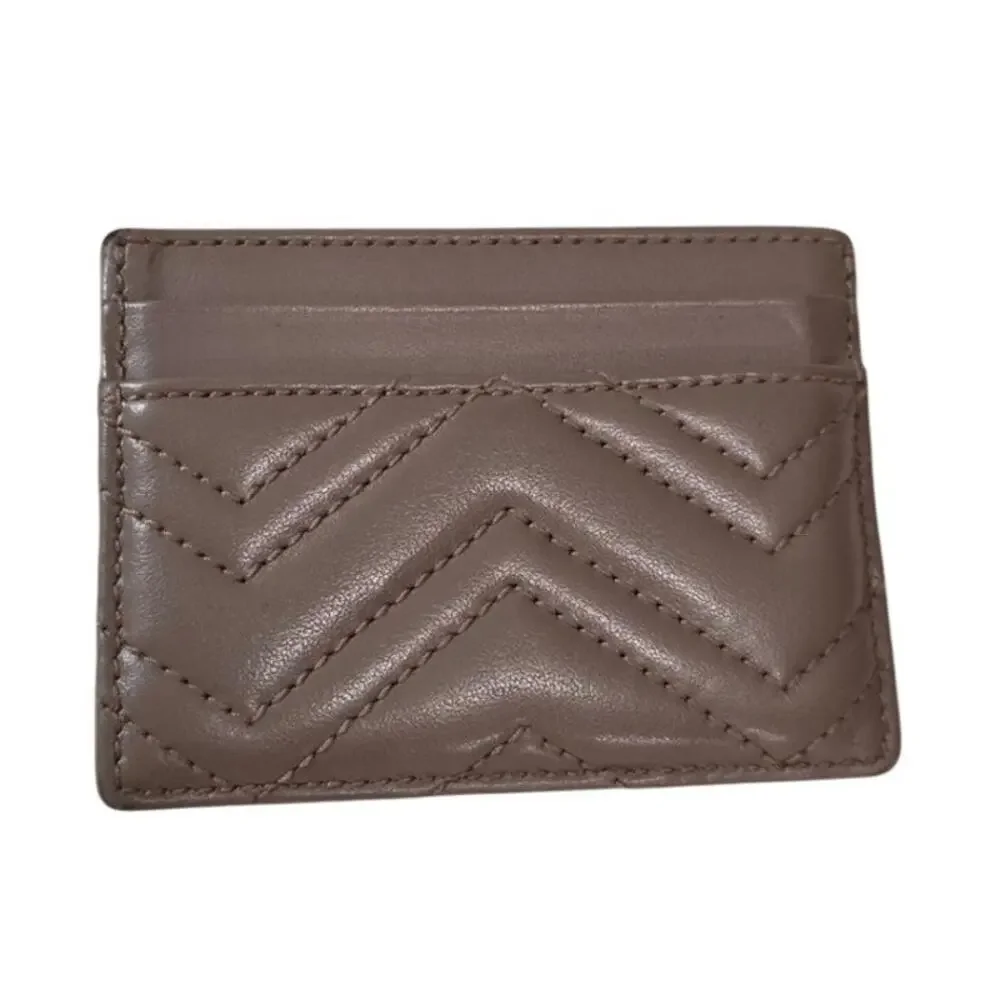 Gucci GG Marmont Taupe Chevron Leather Credit Card Holder Wallet, Dust Bag & Box - Picture 2 of 16